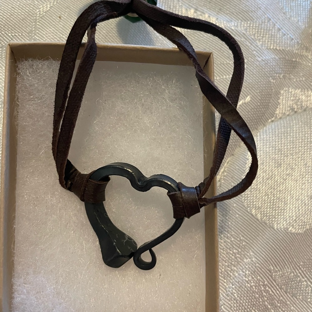 Heart-Shaped Black Leather Bracelet